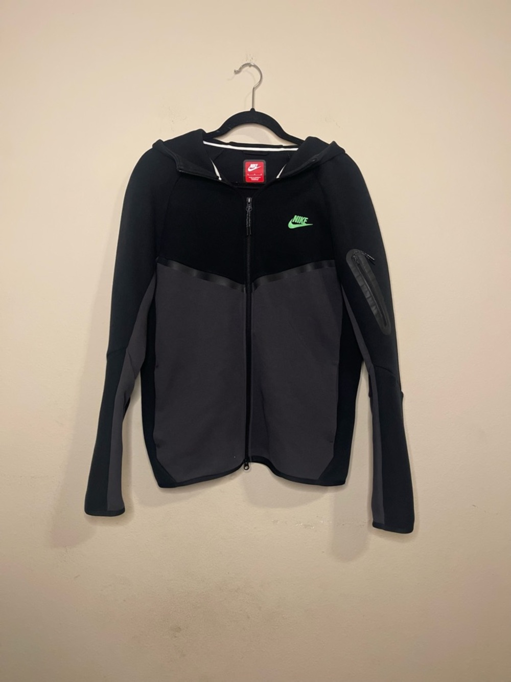 Black & Charcoal Nike tech fleece zip up with Neon Green Swoosh